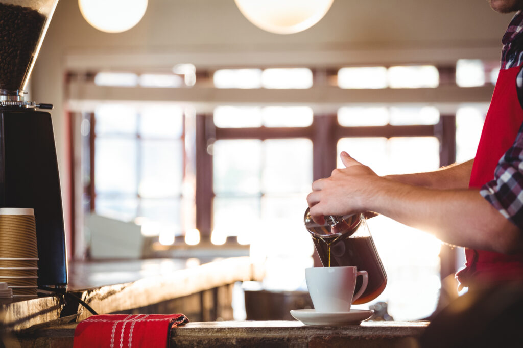 French press pouring coffee